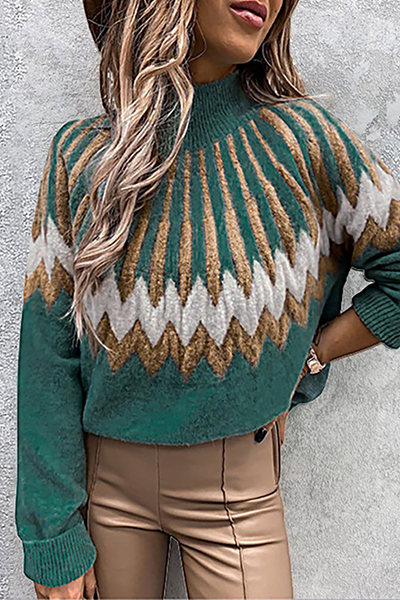 Women's printed sweater with collar