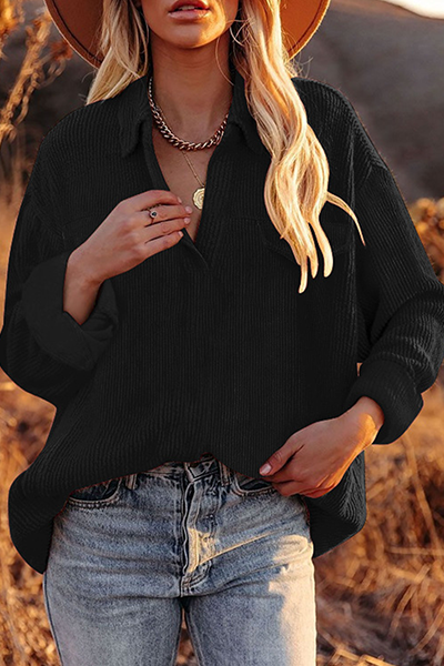 Women's casual solid basic shawl collar top