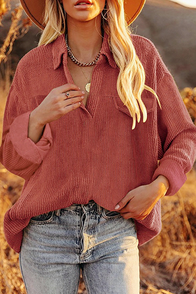 Women's casual solid basic shawl collar top