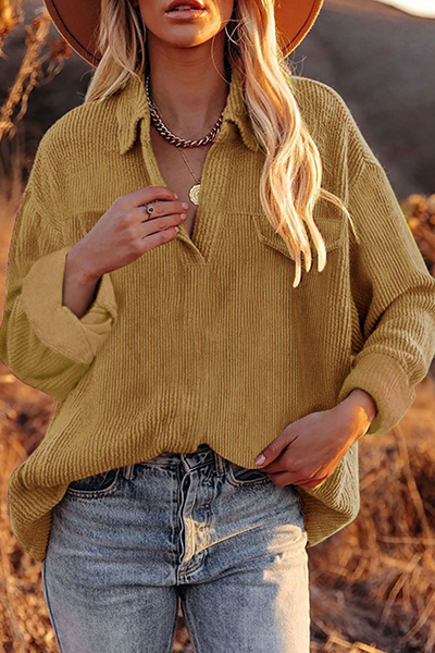 Women's casual solid basic shawl collar top