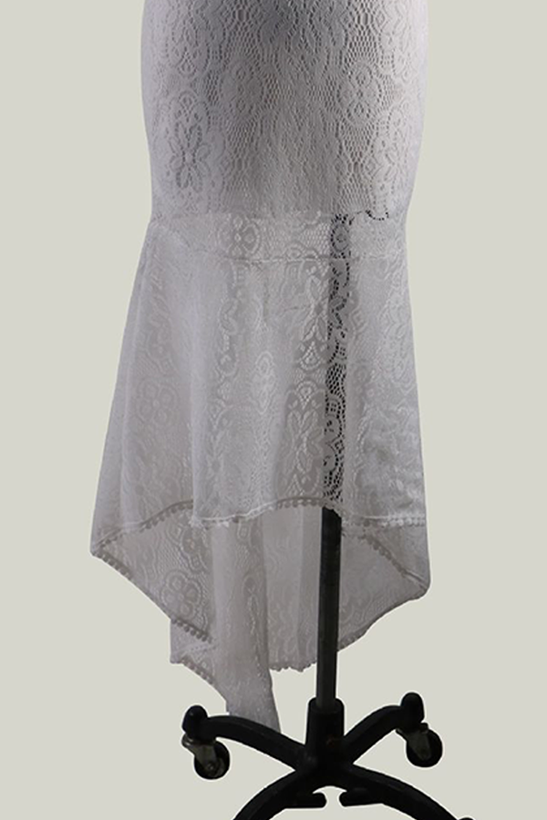 Women's Lace Two-Piece Set - Off-Shoulder Crop Top & High-Waisted Skirt - Elegant Occasion Wear