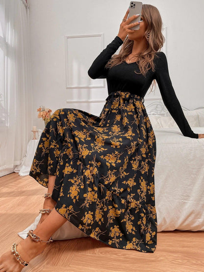 Floral A-Line Long Sleeve Dress for Women