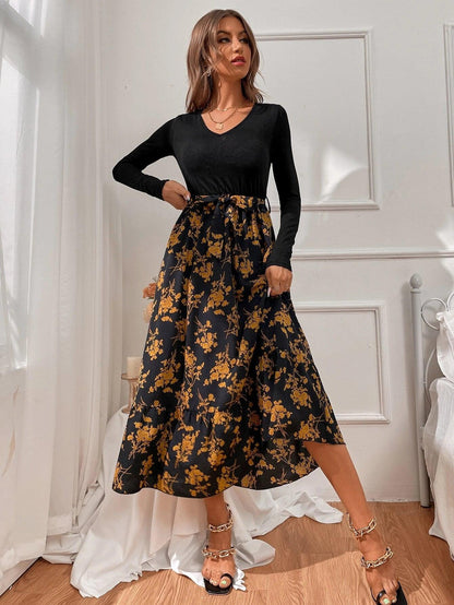 Floral A-Line Long Sleeve Dress for Women