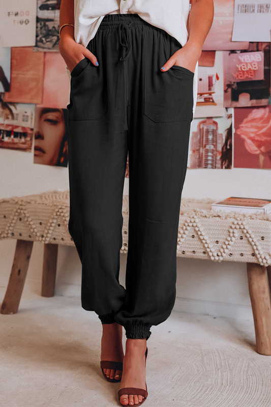 Women's mid waist drawstring harlan pants