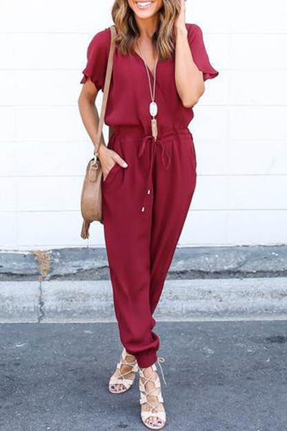 Women's vneck jumpsuit with crossed straps