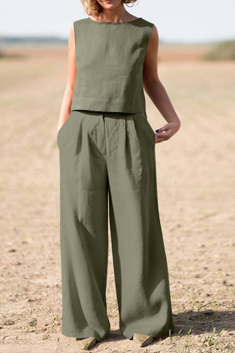 Womens casual loose round neck top + wide-leg pants set