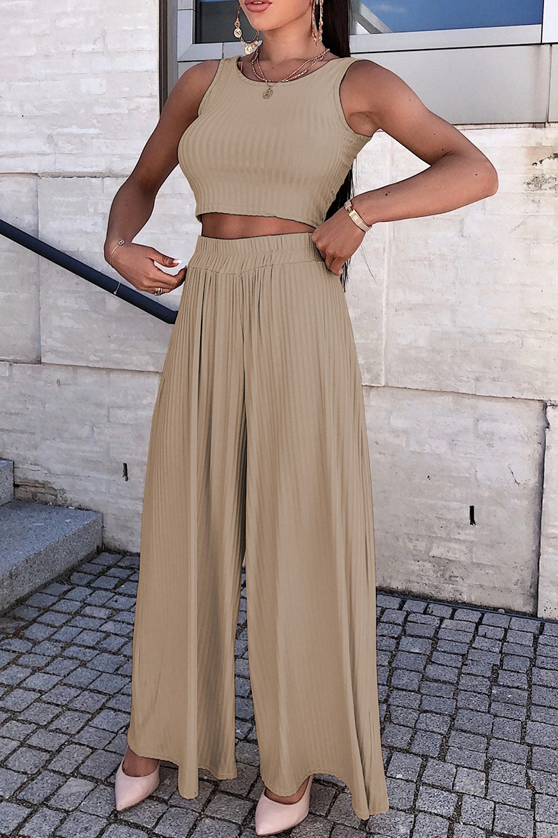 Women's versatile sleeveless top and breezy wide-leg trouser outfit