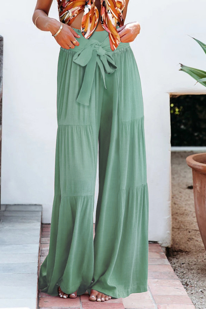 Women's plain bandage loose high waist wide leg pants