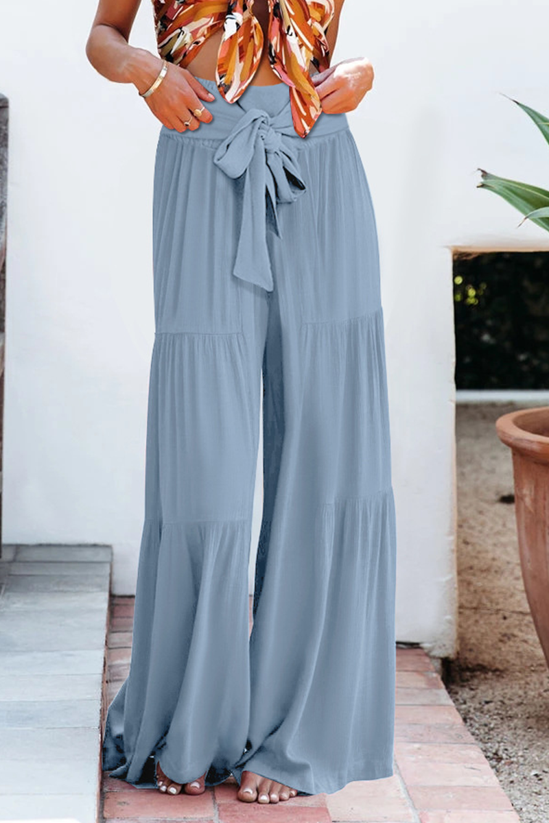 Women's plain bandage loose high waist wide leg pants