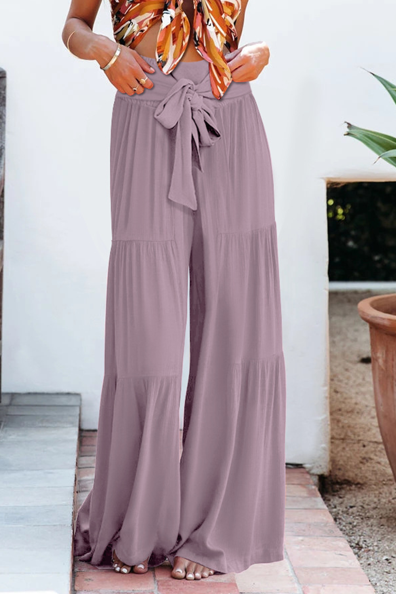 Women's plain bandage loose high waist wide leg pants