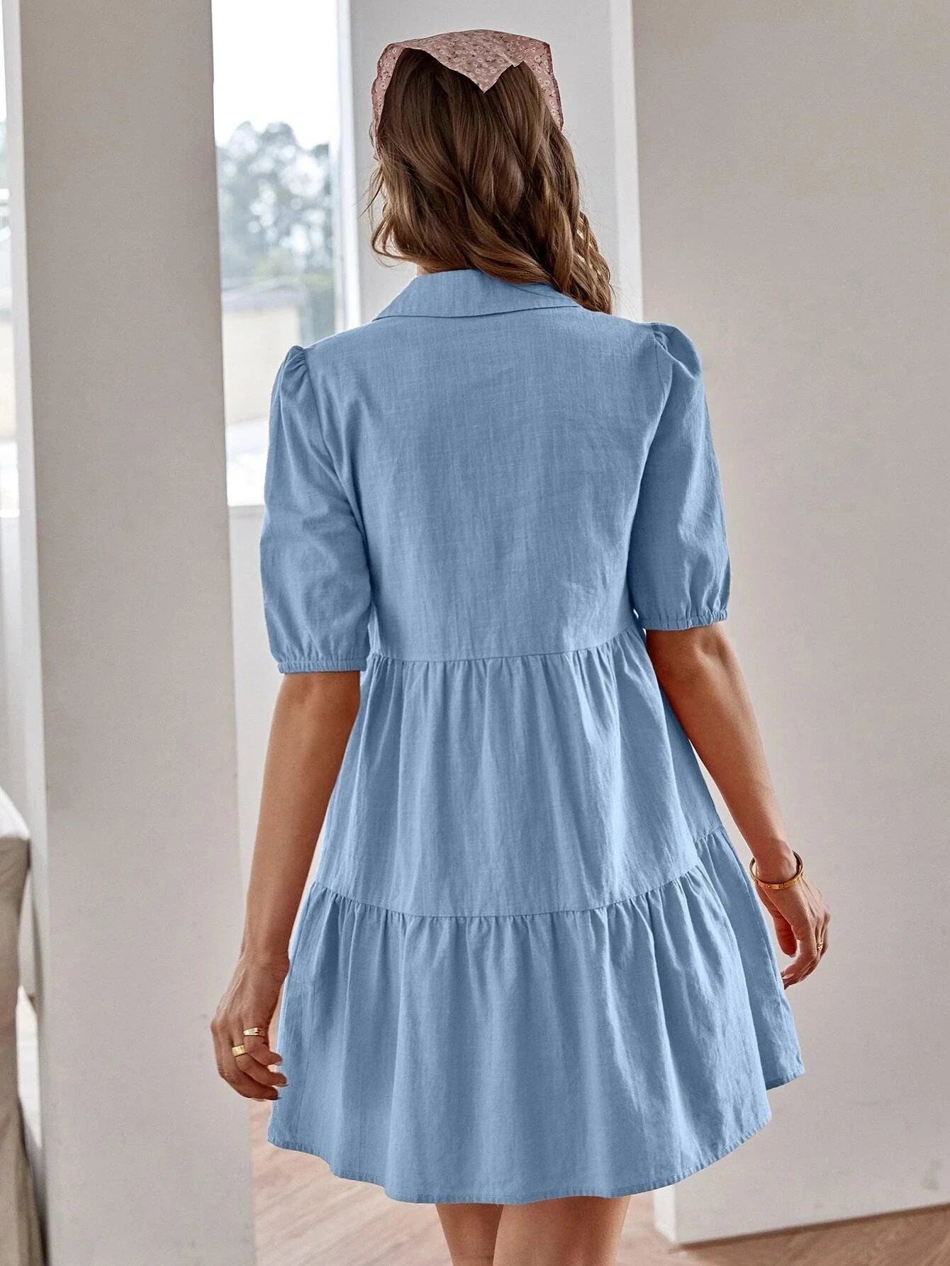 Women's Puff Sleeve Button-Up Dress