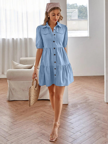 Women's Puff Sleeve Button-Up Dress