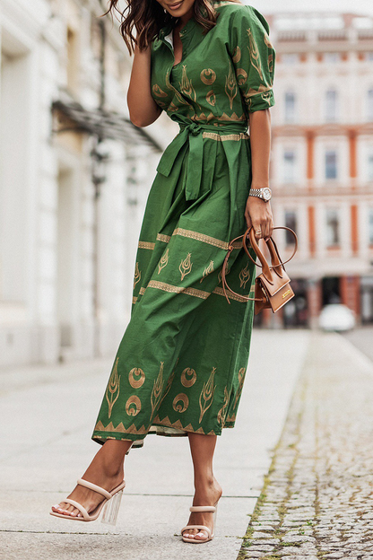 Vintage Short-Sleeved Cotton Dress