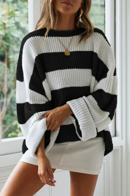 Women’s Sweater – Oversized Fit – Wool Blend Ribbed Knit – Crew Neck – Long Sleeve