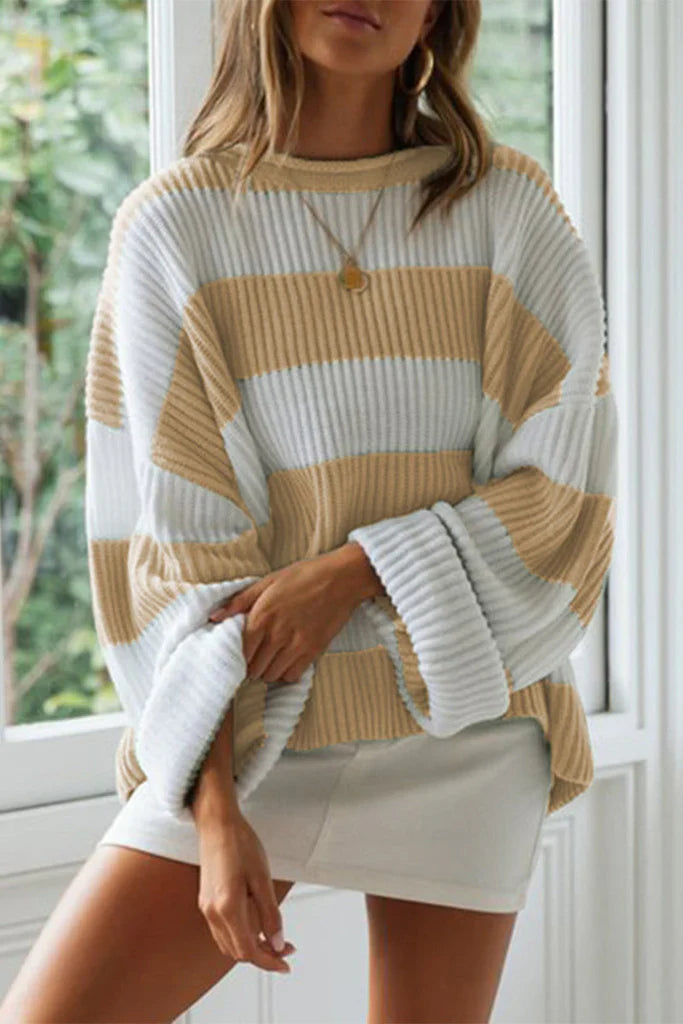 Women’s Sweater – Oversized Fit – Wool Blend Ribbed Knit – Crew Neck – Long Sleeve
