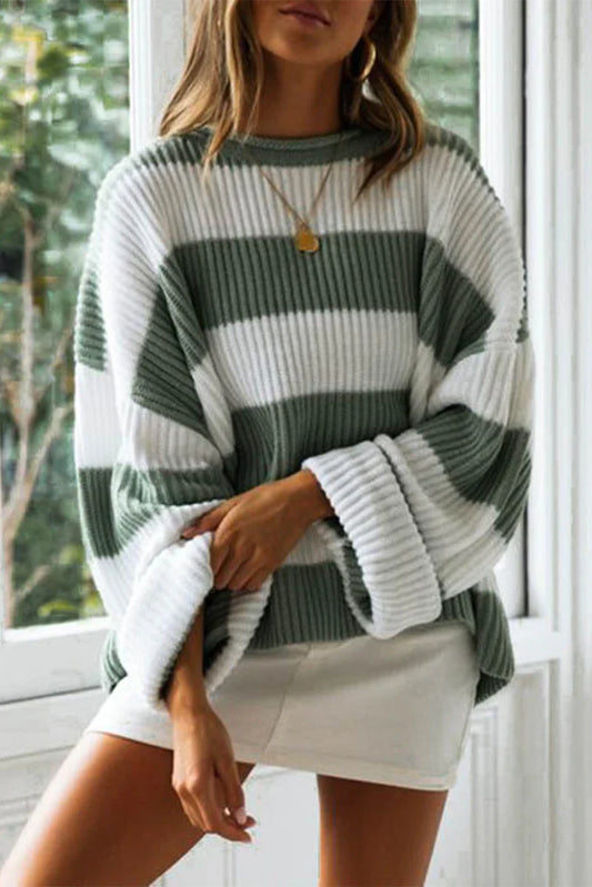 Women’s Sweater – Oversized Fit – Wool Blend Ribbed Knit – Crew Neck – Long Sleeve