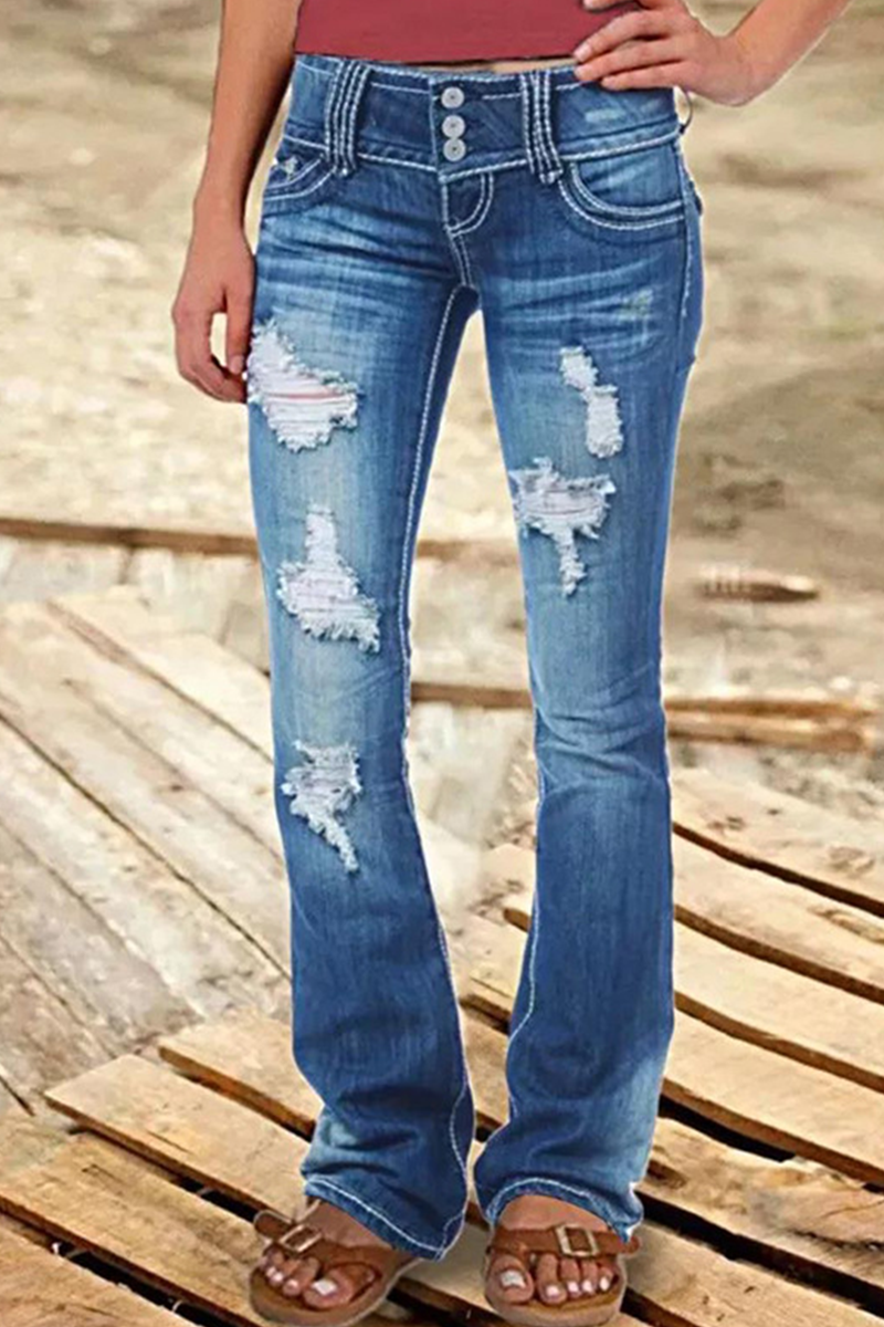 Women's ripped high waisted bootcut denim jeans