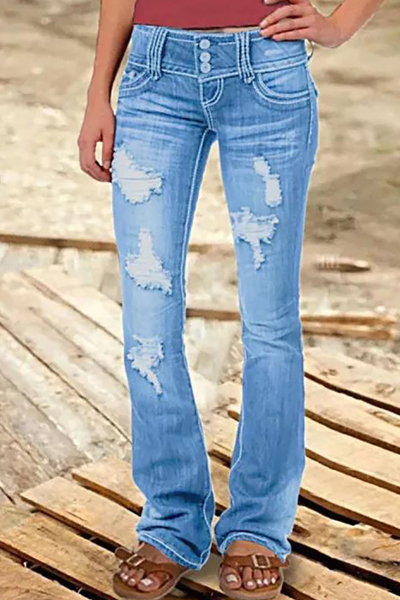 Women's ripped high waisted bootcut denim jeans