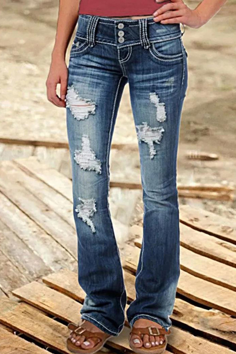 Women's ripped high waisted bootcut denim jeans