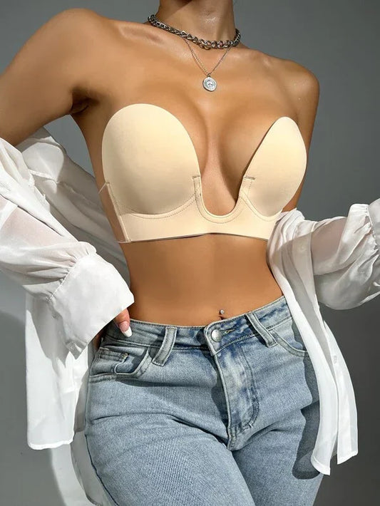 Women’s Backless Bra – Deep Plunge – Seamless Fit – Lightly Padded Breathable Blend