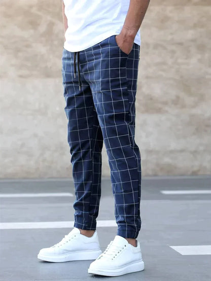 Plaid casual slim pants for men