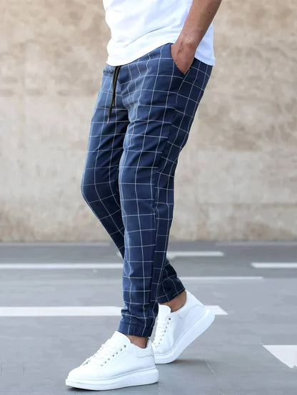 Plaid casual slim pants for men