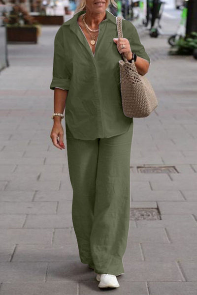 Women's Two-Piece Set with Wrap Collar and Long Sleeves