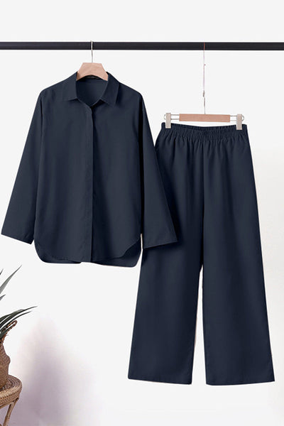 Women's Two-Piece Set with Wrap Collar and Long Sleeves