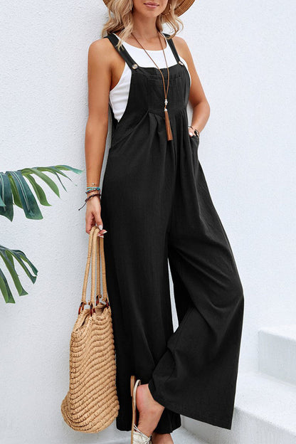 Women's spaghetti strap wide neck jumpsuit