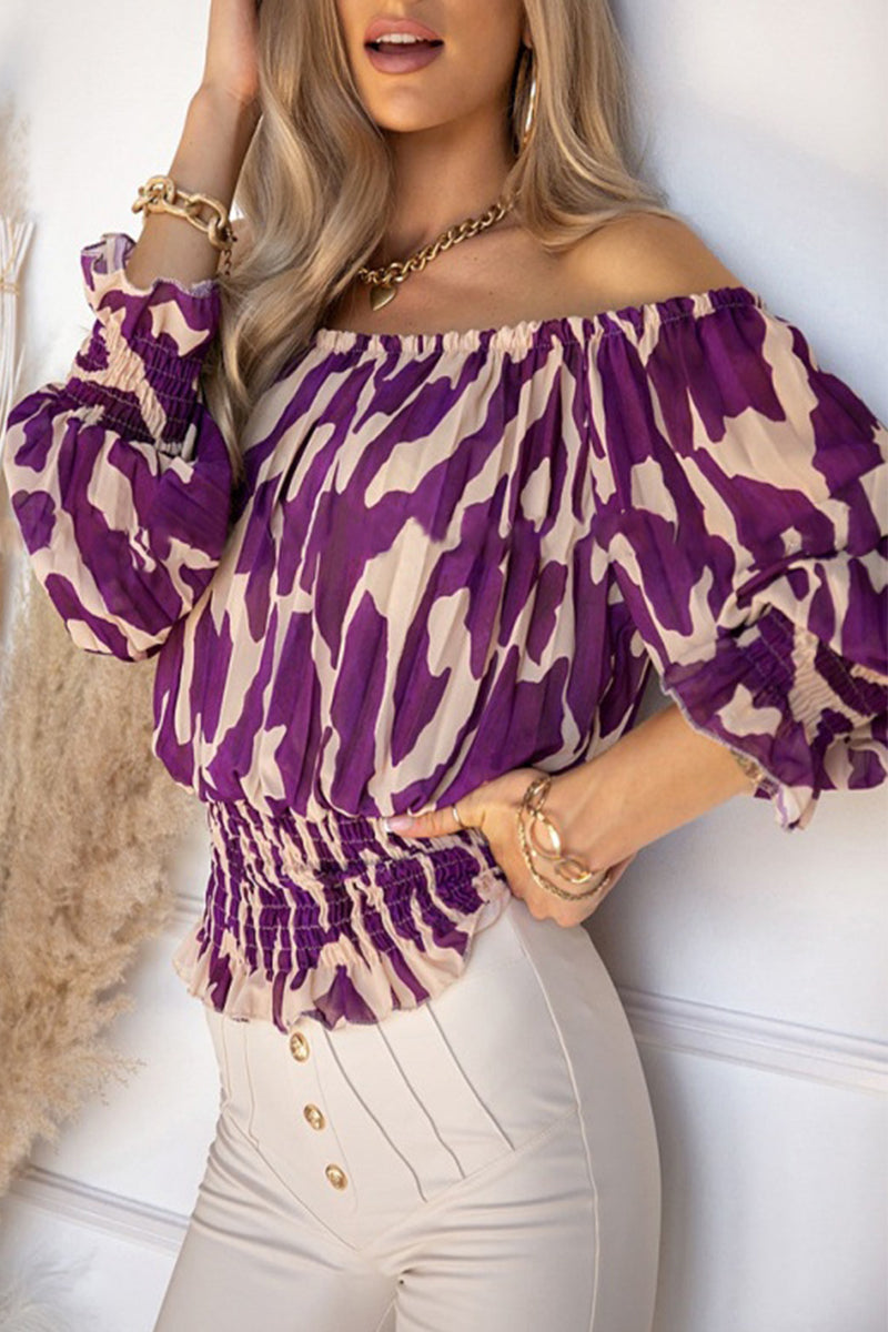 Women's elegant off shoulder blouse with pleated long sleeves