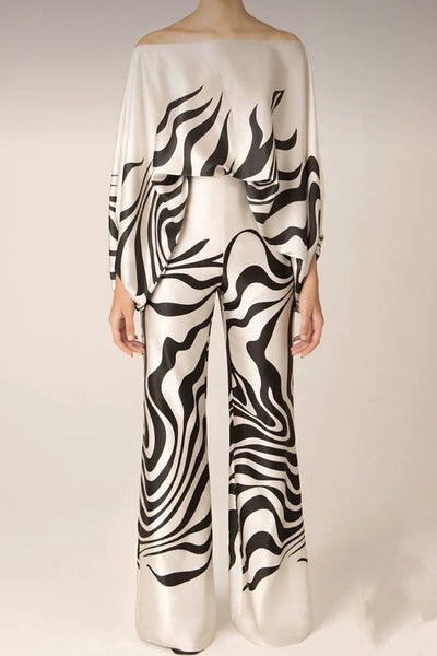 Women's Jumpsuit - Off-Shoulder - Long Sleeve - Cinched Waist - Wide-Leg Elegant Fit