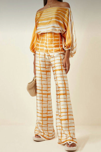 Women's Jumpsuit - Off-Shoulder - Long Sleeve - Cinched Waist - Wide-Leg Elegant Fit