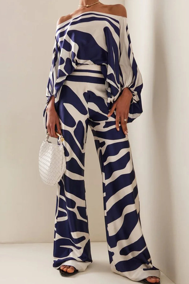 Women's elegant printed off shoulder long sleeve two piece set