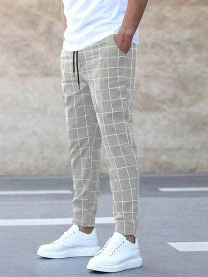 Men’s Jogger Pants - Checkered Pattern - Slim Tapered Fit - Elastic Waistband