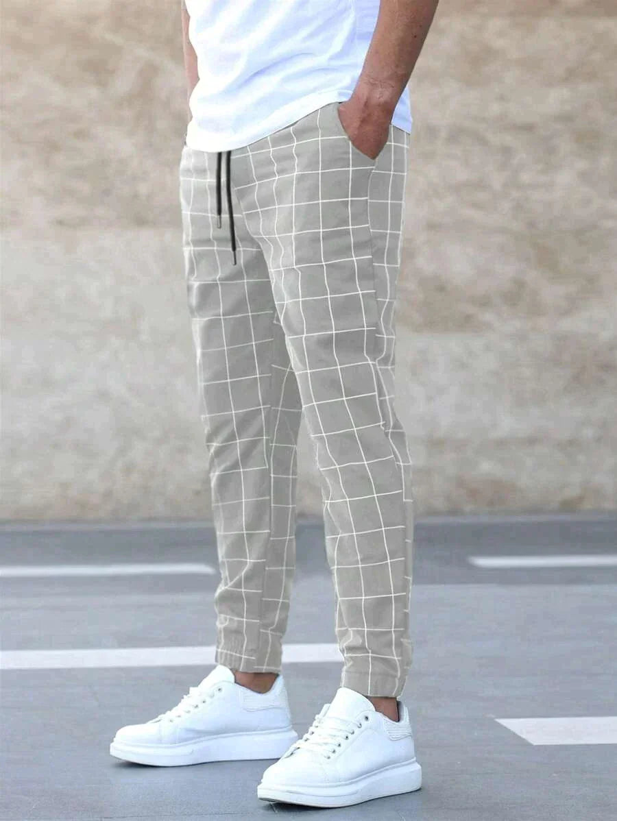 Plaid casual slim pants for men