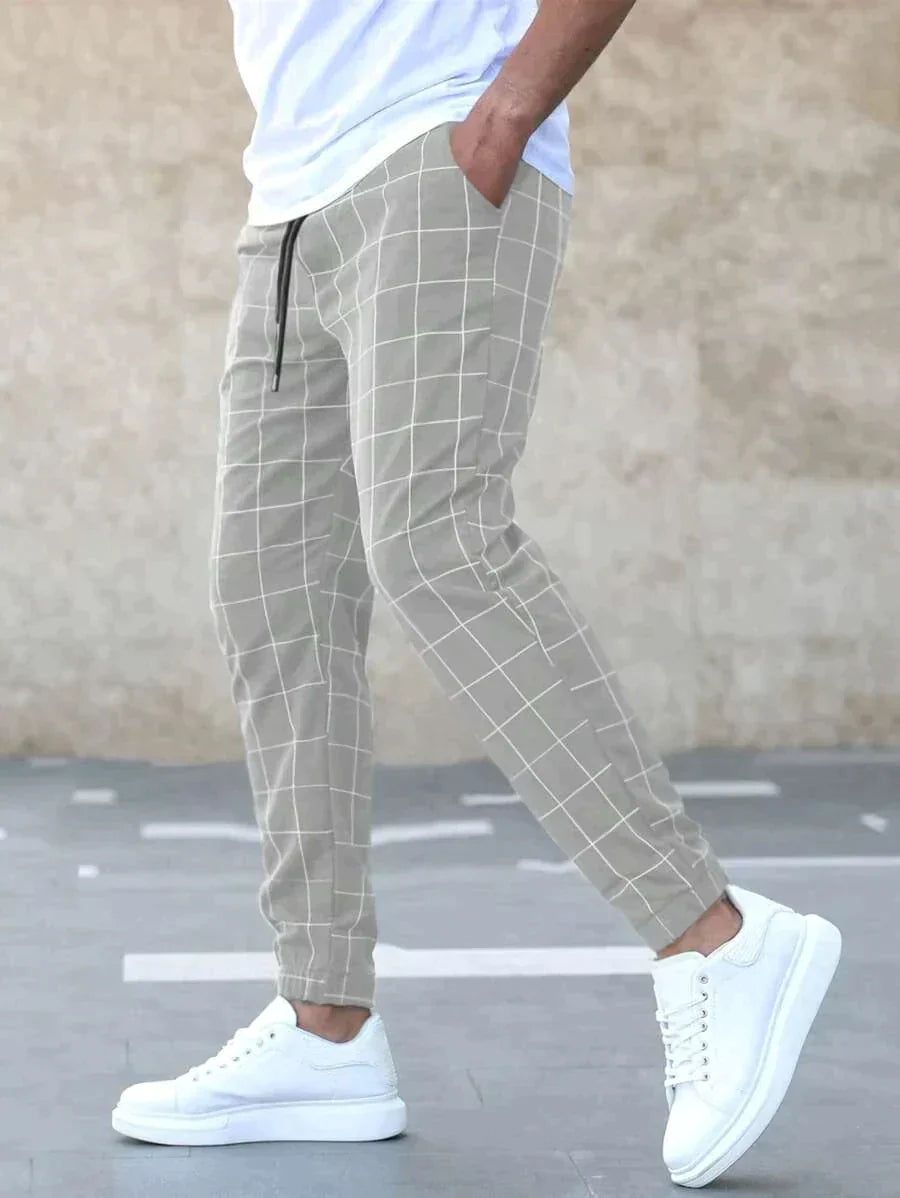 Plaid casual slim pants for men