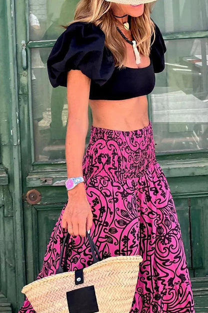 Women's Maxi Skirt - Flowy Full-Length - Elastic Waist - Bold Pattern Elegant Design