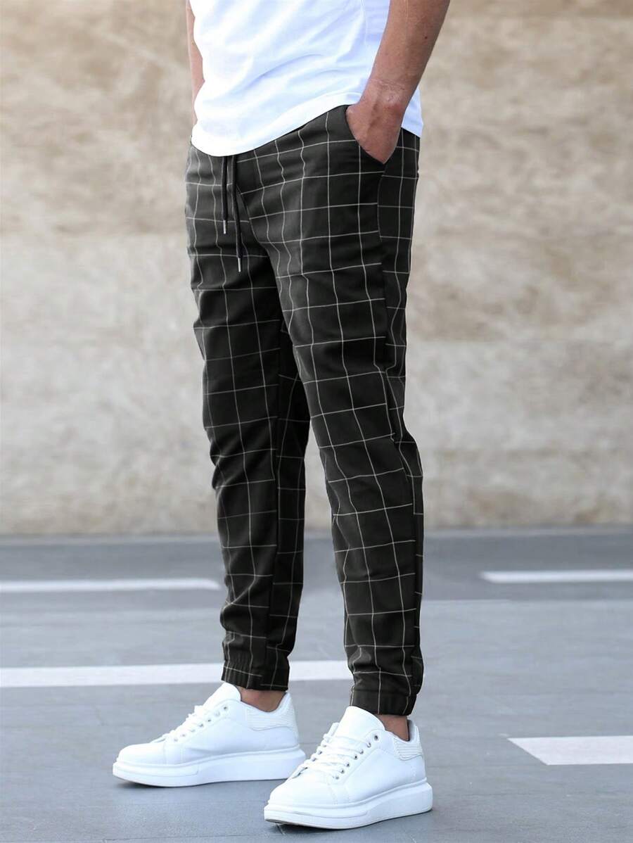 Plaid casual slim pants for men