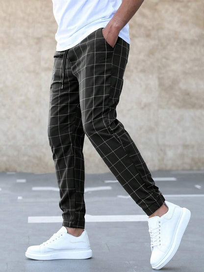 Plaid casual slim pants for men