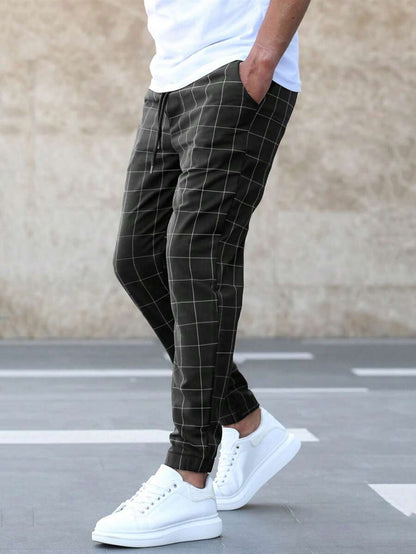 Plaid casual slim pants for men