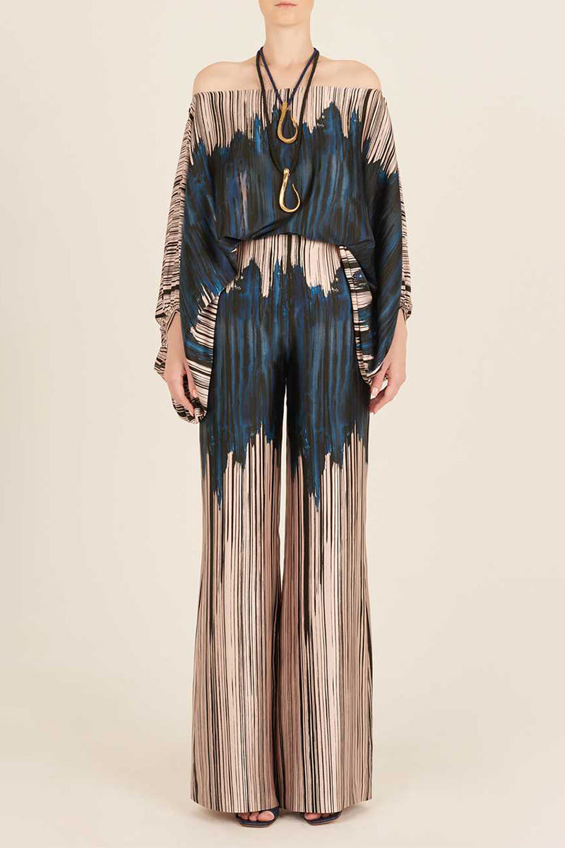 Women's Jumpsuit - Off-Shoulder - Long Sleeve - Cinched Waist - Wide-Leg Elegant Fit