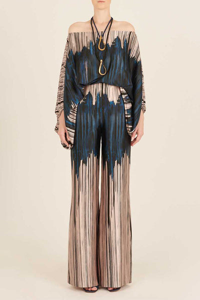 Women's Jumpsuit - Off-Shoulder - Long Sleeve - Cinched Waist - Wide-Leg Elegant Fit