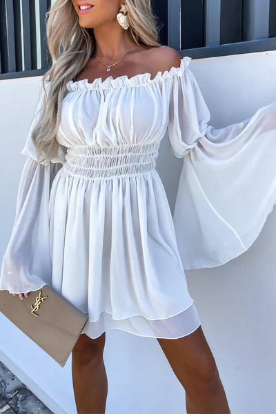 Off-Shoulder Dresses with Fixed Ruffles, Casual and Simple Style