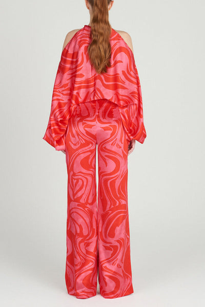 Women's Jumpsuit - Off-Shoulder - Long Sleeve - Cinched Waist - Wide-Leg Elegant Fit