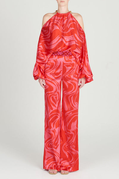 Women's Jumpsuit - Off-Shoulder - Long Sleeve - Cinched Waist - Wide-Leg Elegant Fit
