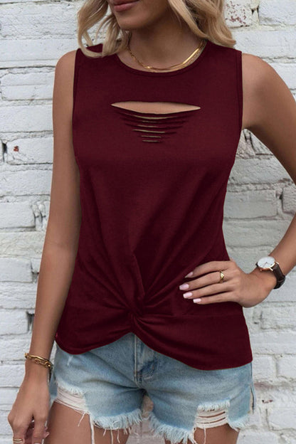 Women's casual round neck top with rips