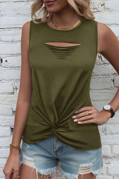 Women's casual round neck top with rips