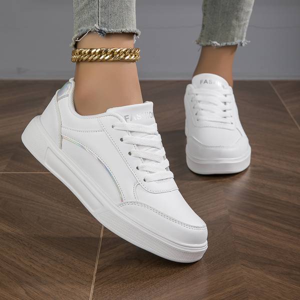 White Leather Sneakers for Women with Gold/Silver Accents