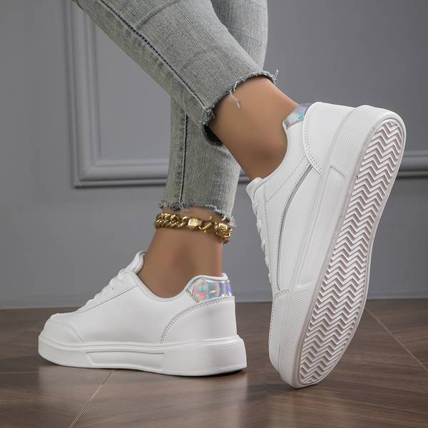 White Leather Sneakers for Women with Gold/Silver Accents