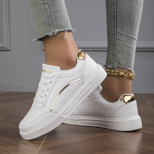 White Leather Sneakers for Women with Gold/Silver Accents